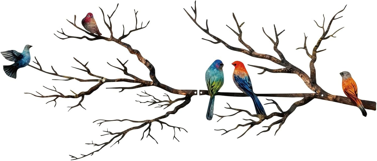 Metal Birds Wall Art, Metal Vivid Birds on Branch Silhouette Wall Decor Black Leaves with Bird Outdoor Hanging Wall Sculpture for Home Balcony Garden(Large)