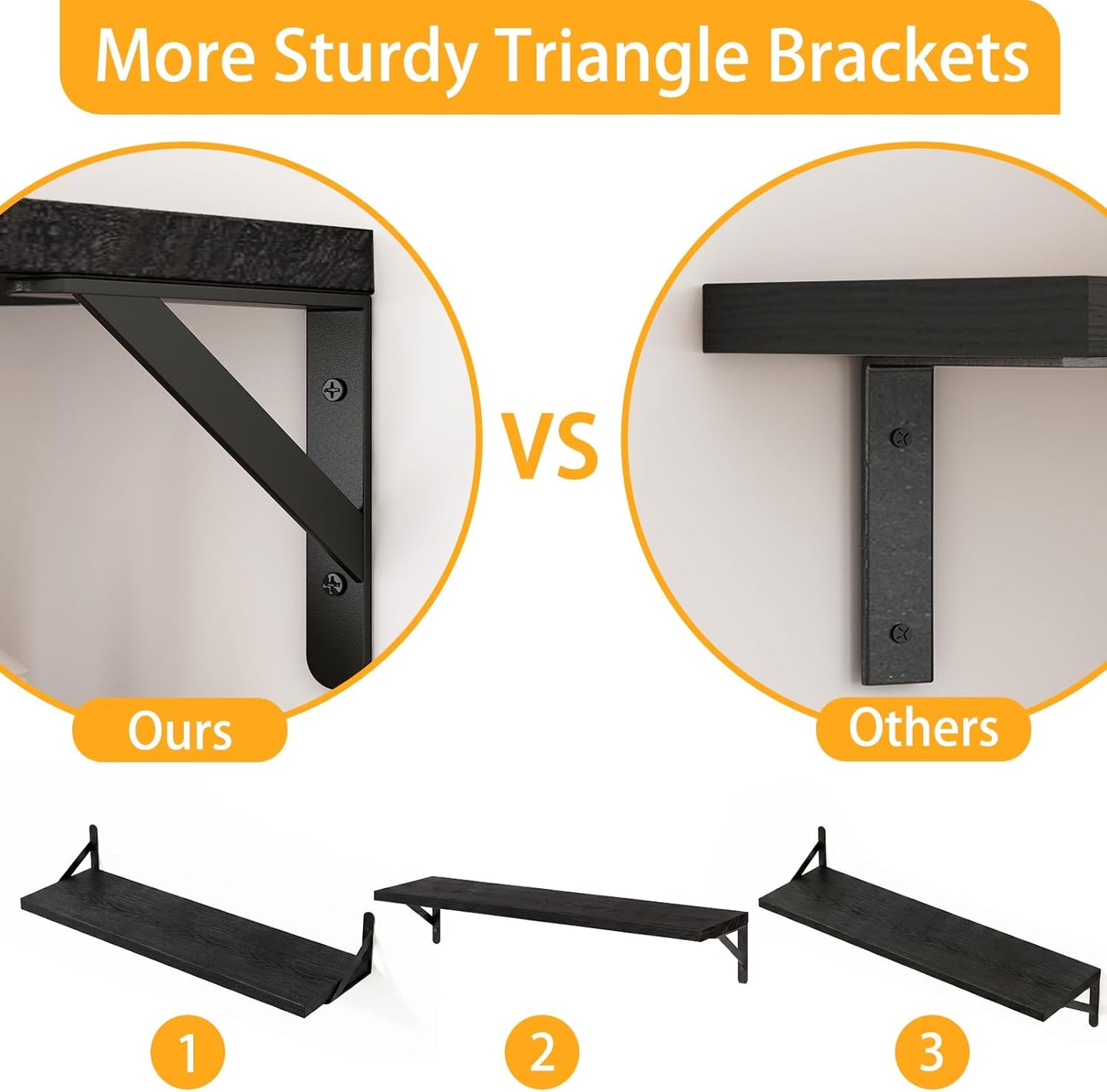 YGEOMER Floating Shelves for Wall, Different Sizes Dark Carbonized Brown Wall Shelves for Living Room, Bathroom, Bedroom, Kitchen, Home Decor (Set of 4)