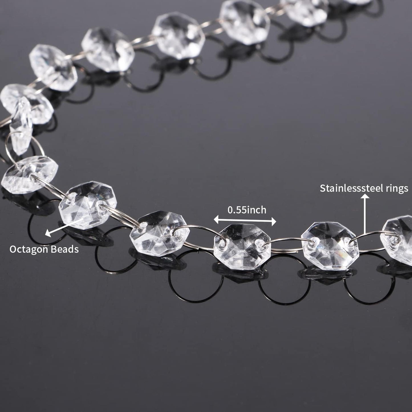 16.5 Feet Hanging Clear 14mm Daimond Acrylic Crystal Garland for Manzanita Tree Centerpiece, Chandelier Bead Lamp Chain, Christmas/Wedding Party Decoration and DIY Craft Jewelry Decoration