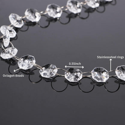 16.5 Feet Hanging Clear 14mm Daimond Acrylic Crystal Garland for Manzanita Tree Centerpiece, Chandelier Bead Lamp Chain, Christmas/Wedding Party Decoration and DIY Craft Jewelry Decoration