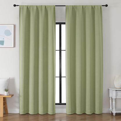 Simplebrand Ava Sage Green Blackout Curtains for Bedroom 63 Inch Length 2 Panels Set, Solid Thermal Insulated Energy Saving Rod Pocket Window Treatment Curtains Blackout Drapes, W40 x L63 Inch, Sage - Colors A