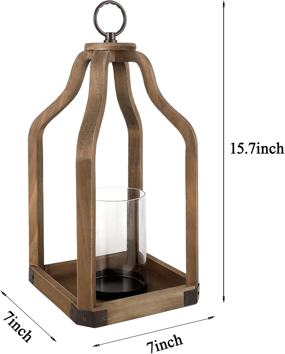 Rustic Wood Lantern Candle Holder for Farmhouse Decor - Indoor and Outdoor Table Centerpiece with Glass Hurricane, 13" High