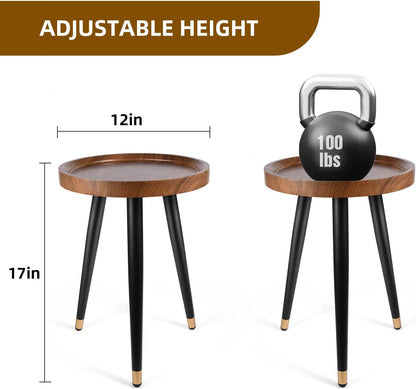 KGPLOME Plant Stand Indoor,Mid Century Walnut Wood Plant Table, Heavy Duty Metal Tall Flower Pot Stand,Modern Round Small Side End Table With Raised Design(12"x17")