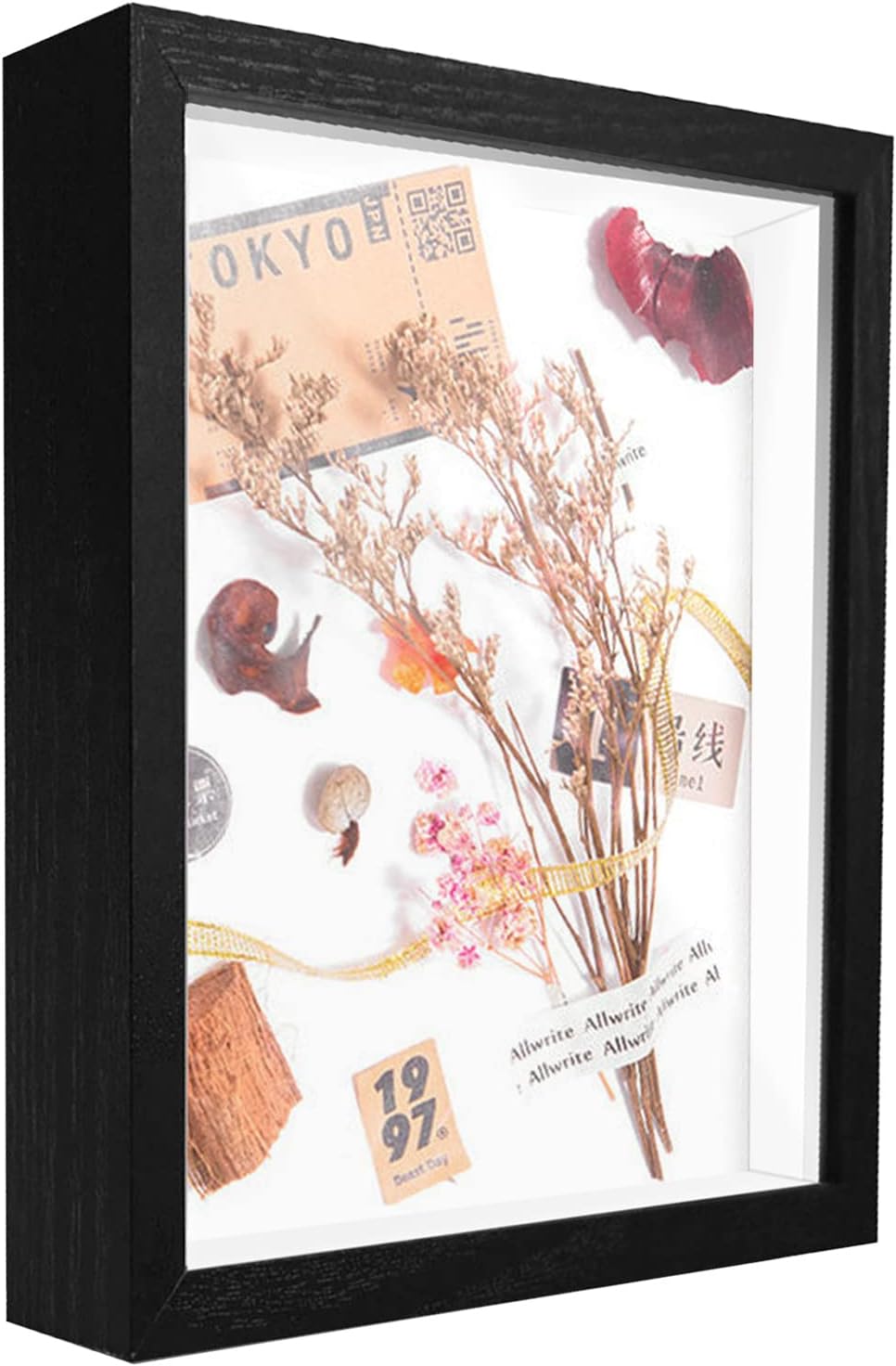 8x8 Shadow Box Frame Display Case with Letter Stickers, 3D Picture Frame, Display Case Box for Memorabilia, Baby Items, Wedding Memories, Crafts, Tickets and Photos (White, 8x8)