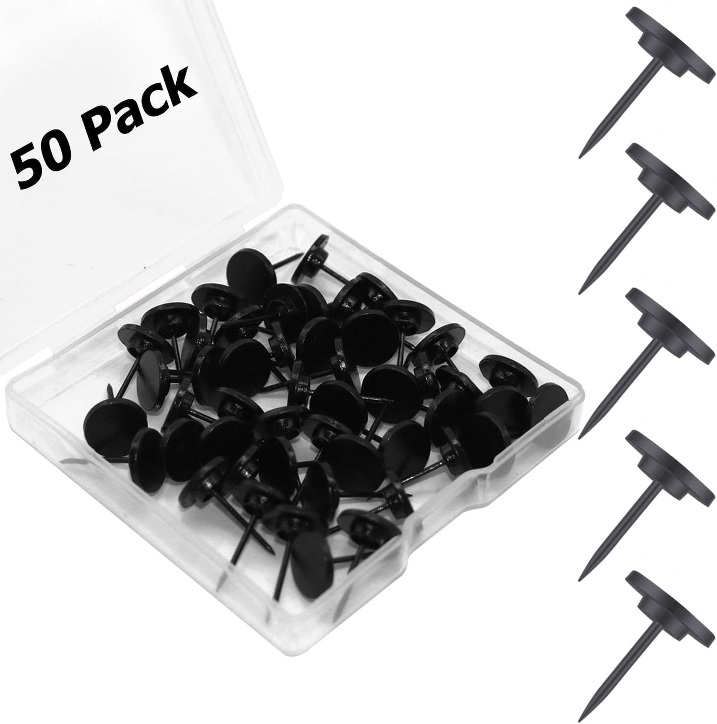 50 PCS Push Pins Picture Hangers Wall Hooks, Double Headed Thumb Tacks for Wall Hangings, Renter Friendly Decor Small Picture Frame Hangers for Drywall Cork Board Home Office Photo Decorations(Black)