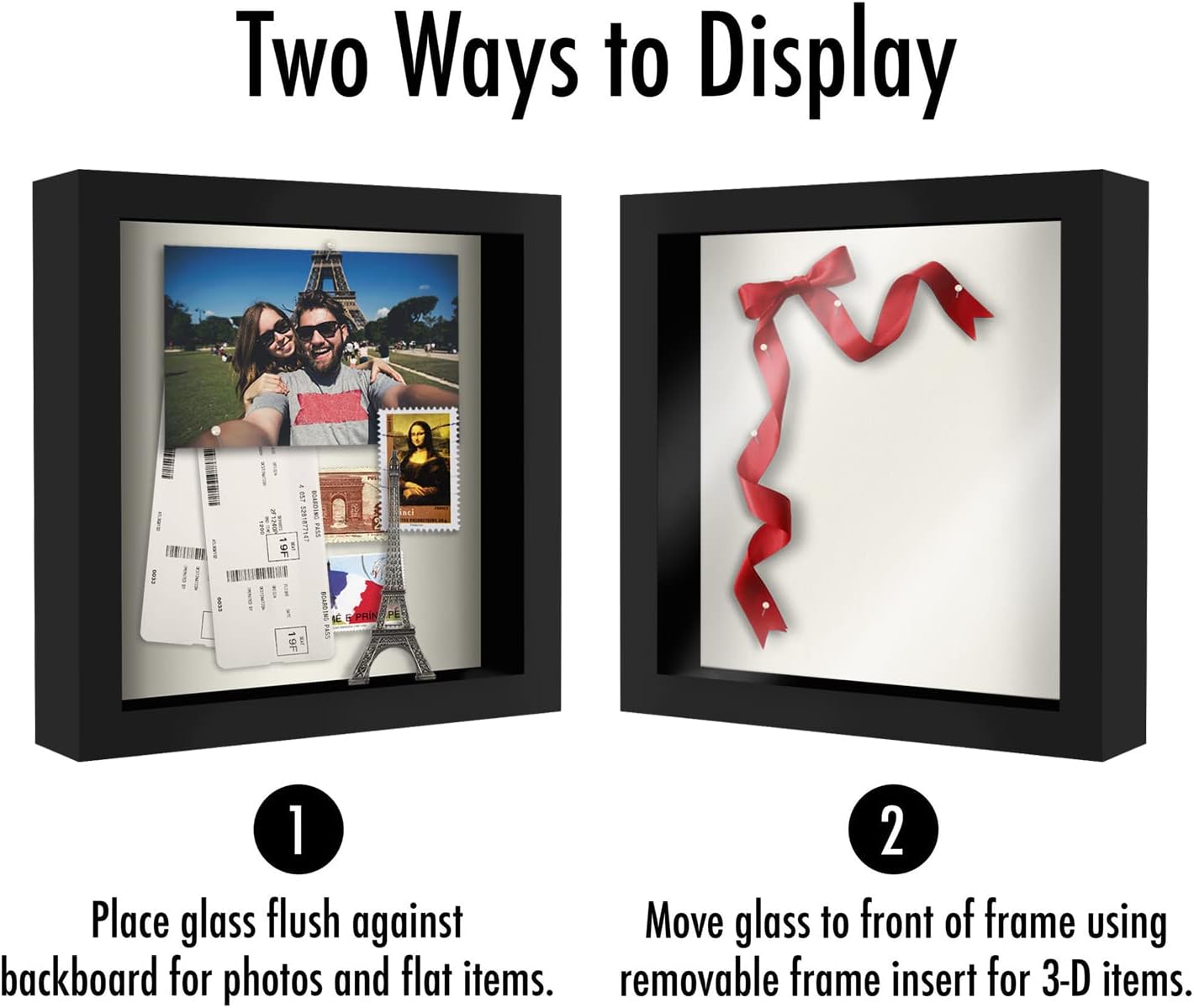 Americanflat 12x16 Shadow Box Frame with Polished Plexiglass - Silhouette Collection - Large Shadow Box Display Case for Tabletop and Wall Display - Black with Soft Felt Back