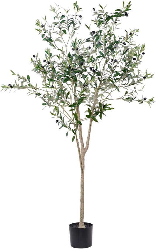 Artificial Olive Tree for Living Room Decor, 6FT Bendable Fake Plants Artificial Indoor, Faux Silk Plant Fake Trees in Potted with Oliver Branch Leaves and Fruits for Modern Home House Office Décor