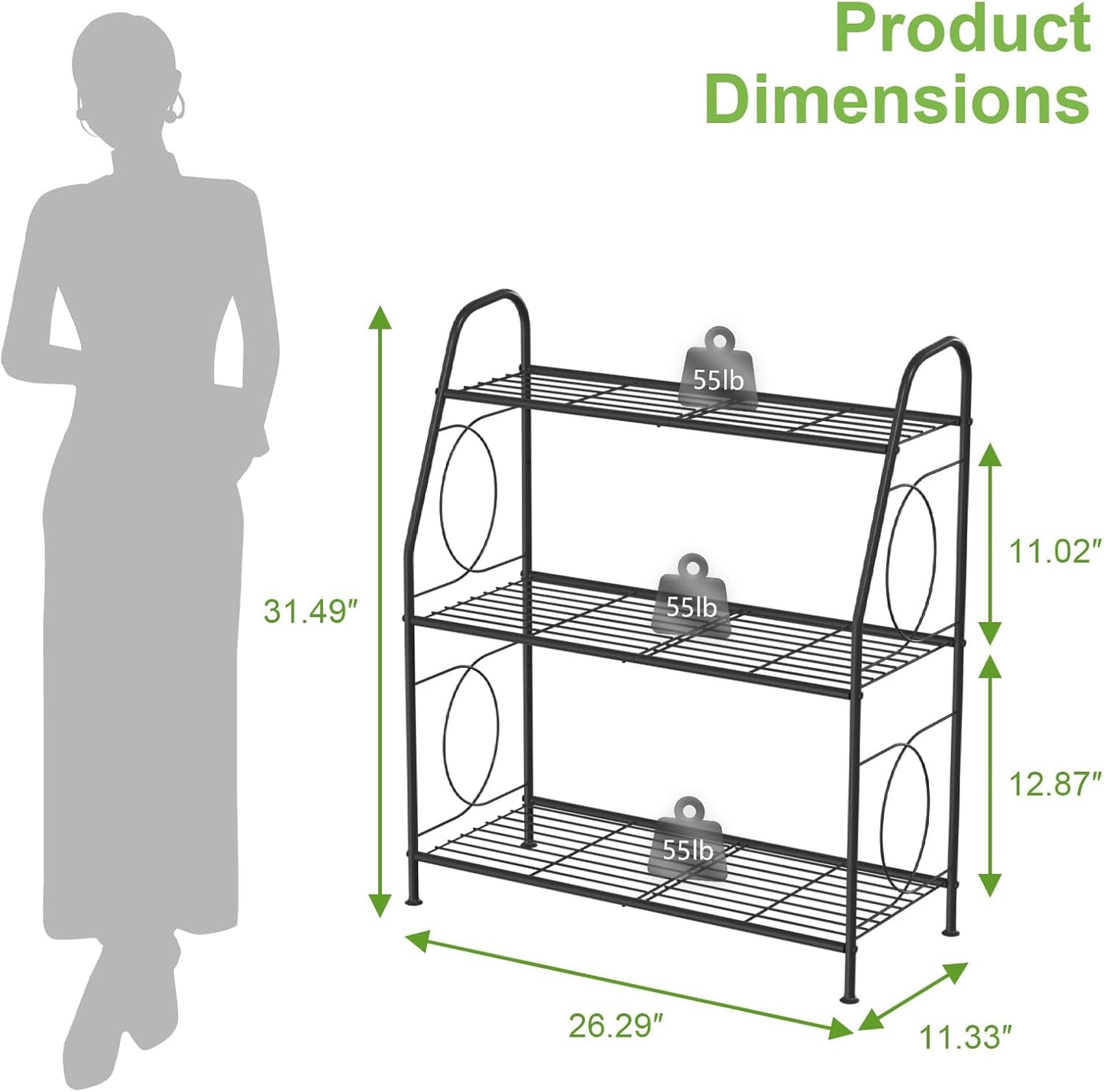 VyGrow Plant Stand, 4 Tier Plant Shelf for Indoor Outdoor, Heavy Duty Metal Tall Plant Stands Holder Rack for Living Room Balcony and Garden, Black