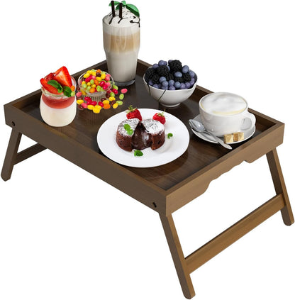 Artmeer Bed Tray Table with Folding Legs,Bamboo Breakfast in Bed for TV Table, Laptop Computer Tray,Eating,Snack Tray(Bamboo)