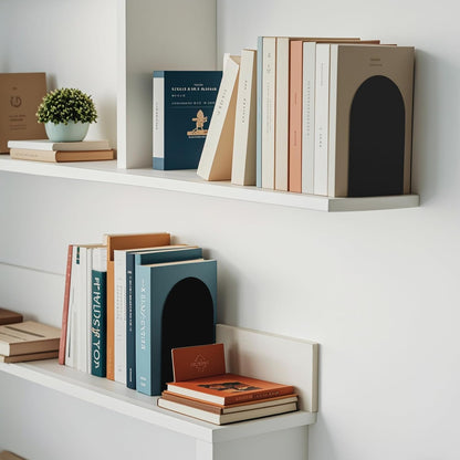 MerryNine Metal Book Ends, 2 Pack Black Bookends for Shelves, Book Holder for Heavy Books, Book End for Kids Books, Decoration Bookend for Home Office