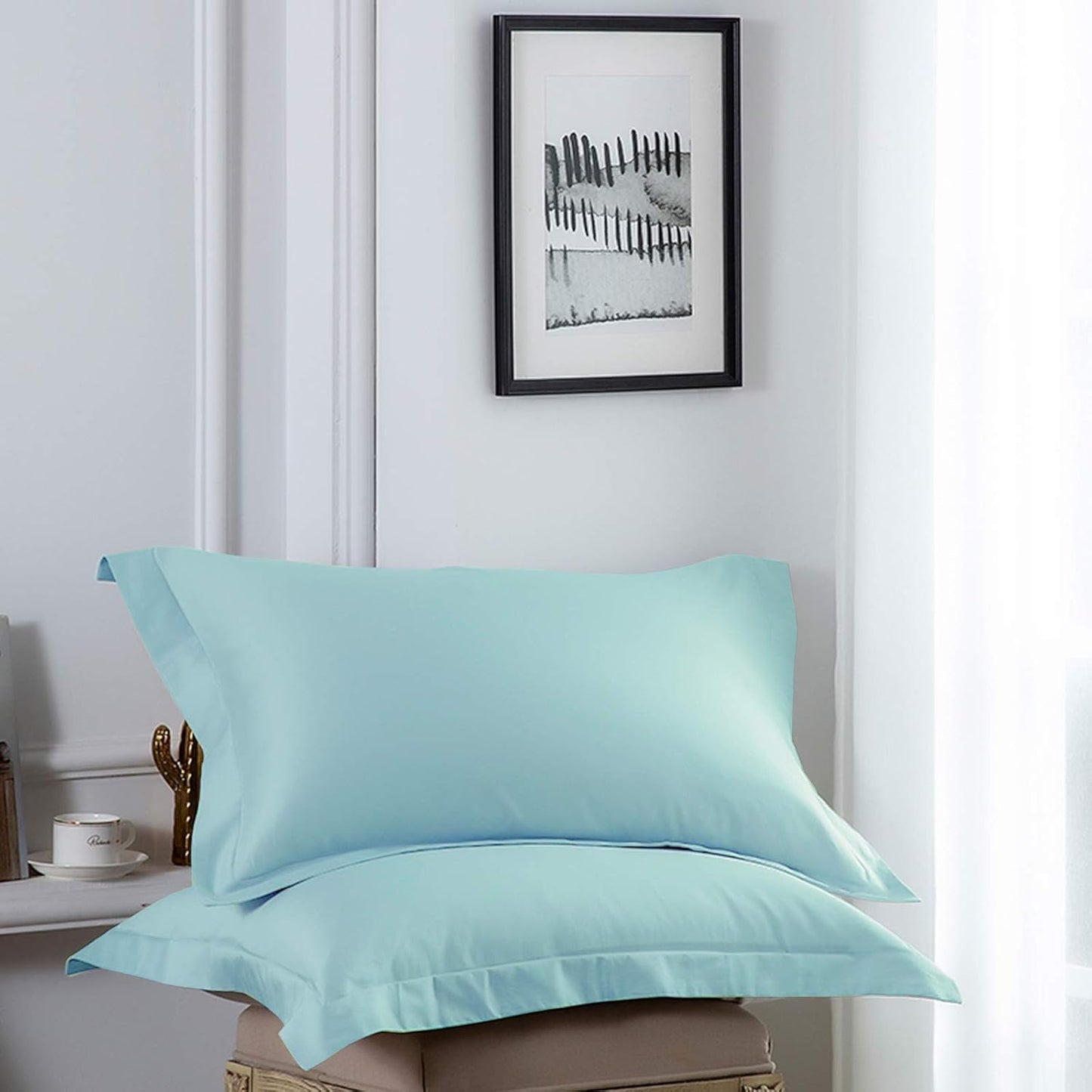NTBAY Cotton 26x26 Euro Sham Covers - 500 Thread Count Egyptian Cotton Euro Pillow Covers, 2 Pack Super Soft and Breathable 26x26 Pillow Covers, Square Pillow Cases, White