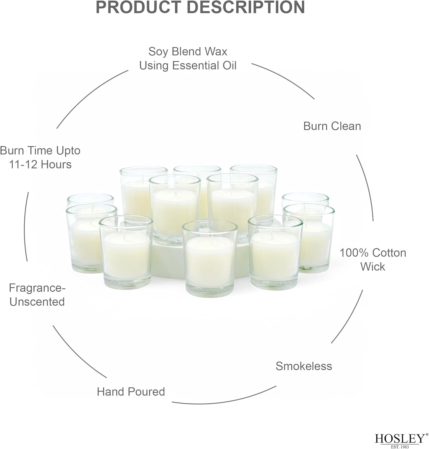 48-Pack Clear Glass Votive Candles – 10–12 Hour Long Burn, Unscented, Ivory, Bulk Set for Weddings, Events & Table Centerpieces – Hosley