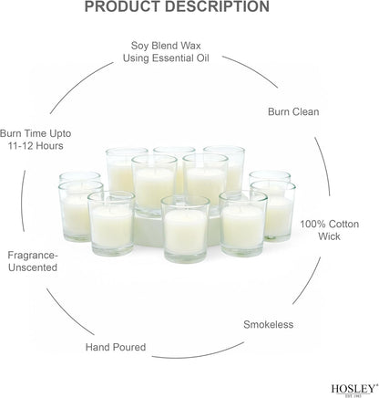 48-Pack Clear Glass Votive Candles – 10–12 Hour Long Burn, Unscented, Ivory, Bulk Set for Weddings, Events & Table Centerpieces – Hosley