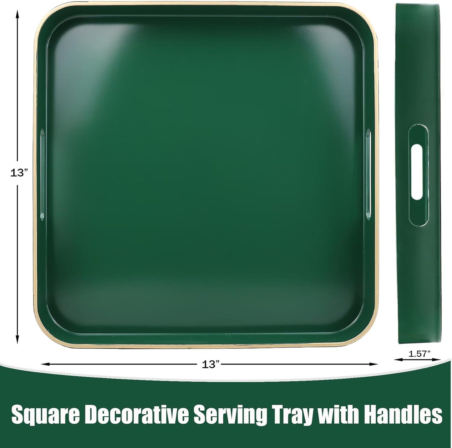 Green Decorative Tray with Handles, Versatile Serving Tray for Coffee Table, Ottoman, Ideal for Serving, Displaying, Organizing, 15.7"*10.2"*1.57"