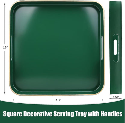 Green Decorative Tray with Handles, Versatile Serving Tray for Coffee Table, Ottoman, Ideal for Serving, Displaying, Organizing, 15.7"*10.2"*1.57"