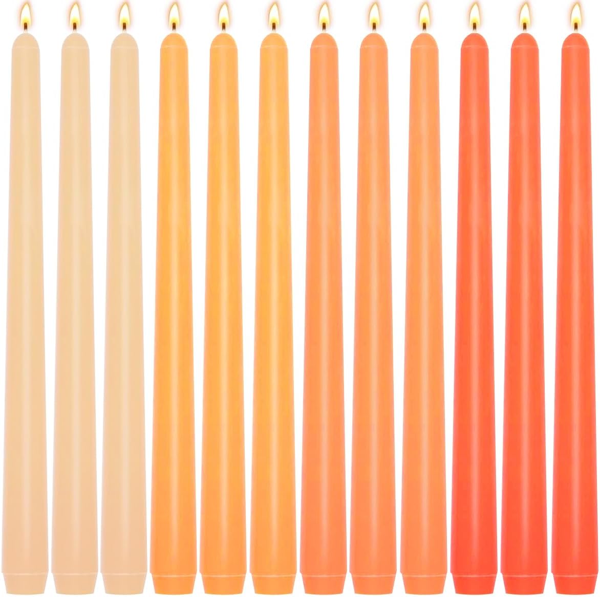 12-Pack Earth Tone Taper Candles, 10 Inch Unscented Dripless Candlesticks, Long-Lasting Burn Time of 7-8 Hours, Perfect for Fall Harvest Halloween Thanksgiving Dinners Parties and Home Décor