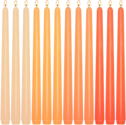 12-Pack Earth Tone Taper Candles, 10 Inch Unscented Dripless Candlesticks, Long-Lasting Burn Time of 7-8 Hours, Perfect for Fall Harvest Halloween Thanksgiving Dinners Parties and Home Décor