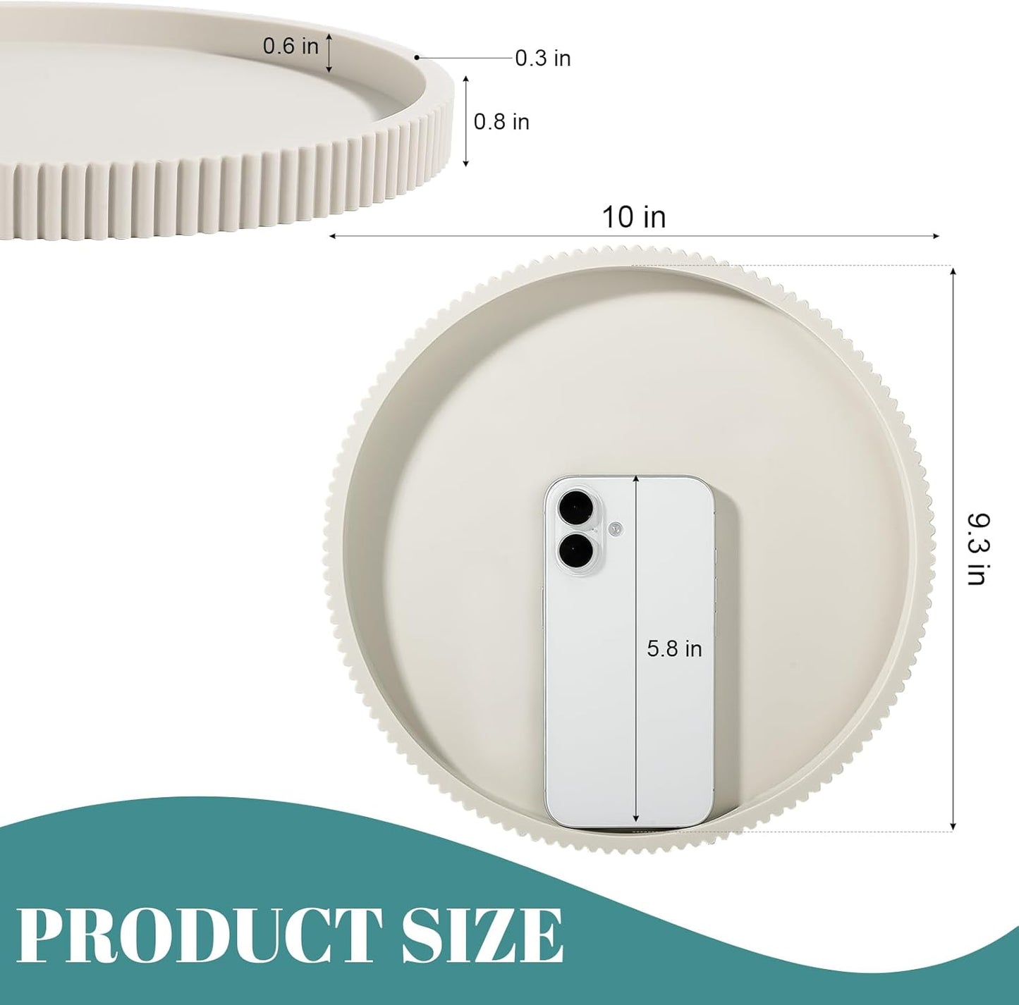 Silicone Bathroom Tray Round Kitchen Counter Organizer Decorative Vanity Accessories Coffee Table Decor for Perfume, Candle, Soap Dish, 9 Inch, Black