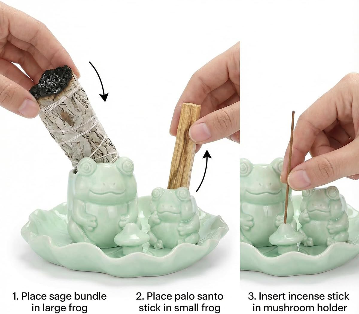 ChangWanna Frog Incense Stick Holder - Ceramic Insence Burner Ash Catcher, Insense Stand with 45 Sandalwood Sticks, Ornament for Aromatherapy/Yoga/Meditation/Home Living Room Office Decor