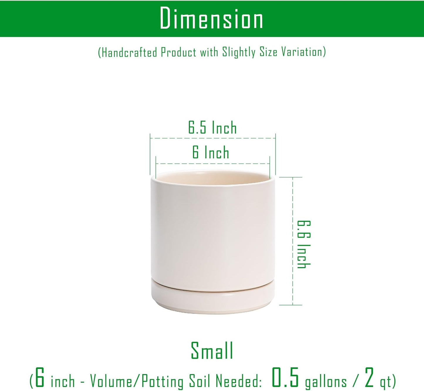 D'vine Dev 6.5 Inch Ceramic Planter Pot with Drainage Hole and Saucer, Indoor Cylinder Round Planter Pot, Olive, 94-O-C-J