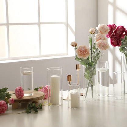 24 Pcs White Pillar Candles and Glass Candle Holders Cylinder Candle Vases for Pillar Candles Hurricane Candle Holders Set for Wedding Party, Event, Home Office Decor