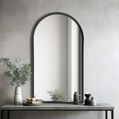 Dewfig 65"x 22" Arched Window pane Full Length Mirror, Wall Mirror, Floor Standing Mirrors, Farmhouse Long Full Body Mirrors Wall Mounted for Living Room, Bedroom, Entryway, Fireplace, Black