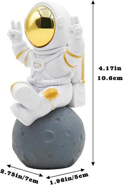 Astronaut Statue Decor, Resin Spaceman Figurine Decorations, Cute Mini Space Figure Ornament, Abstract Aesthetic Decorative Sculpture for Home Office Desk Shelf Tabletop - 2.9 Inch