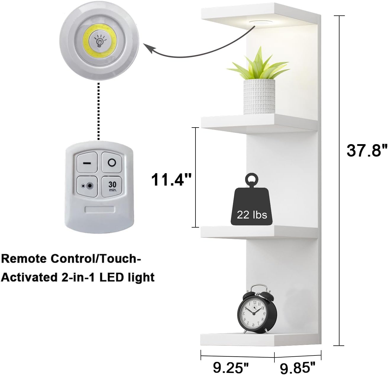LitaEther Versatile 7 Tier Wall Shelf Unit,White Lack Wall Shelf,Display Floating Shelf with LED Remote Control Light