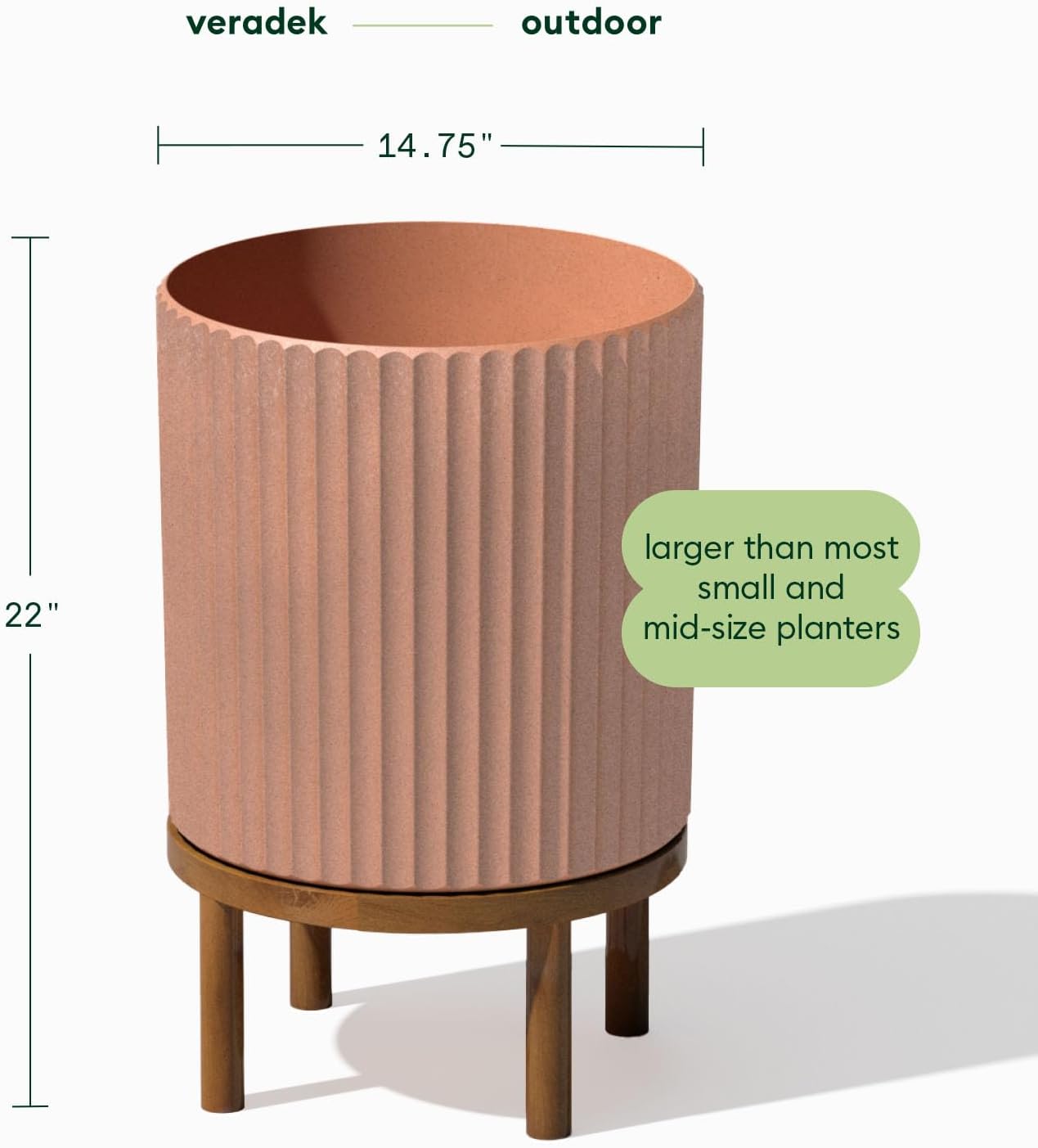 Veradek Demi Series Round Planter w/ Stand for Porch/Patio | Durable Plastic-Concrete & Wooden Stand | Modern Décor for Tall Plants, Flowers