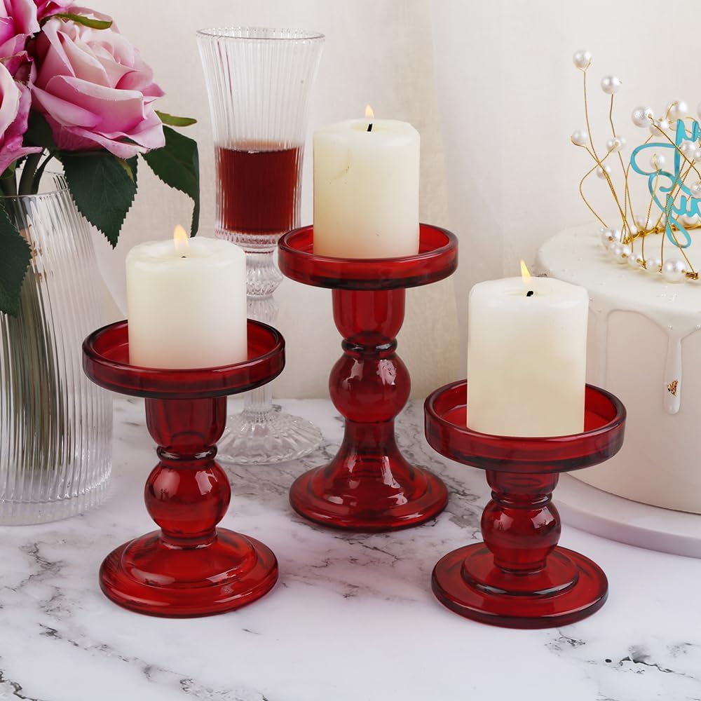 6-Piece Set of Glass Candlestick, Crystal Candlestick Holder Holder and Conical Candle, Christmas Candle Holder Decoration, Family Living Room Wedding Candle Holder (Clear 2sets)