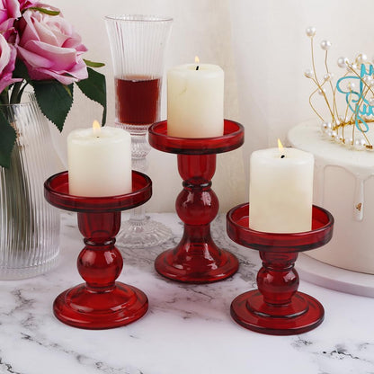 6-Piece Set of Glass Candlestick, Crystal Candlestick Holder Holder and Conical Candle, Christmas Candle Holder Decoration, Family Living Room Wedding Candle Holder (Clear 2sets)