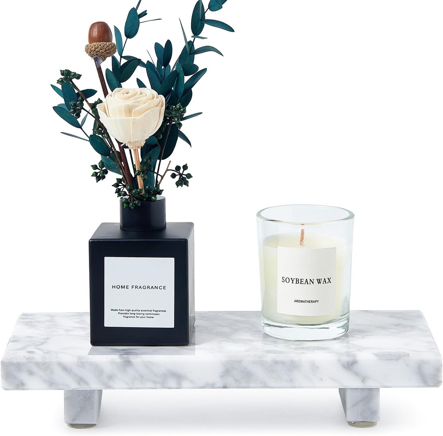 Natural Marble Tray Pedestal Stand – Soap & Jewelry Riser for Bathroom Counter, Kitchen Sink, Vanity Organizer, Decorative Stone Catchall for Perfume, Candles