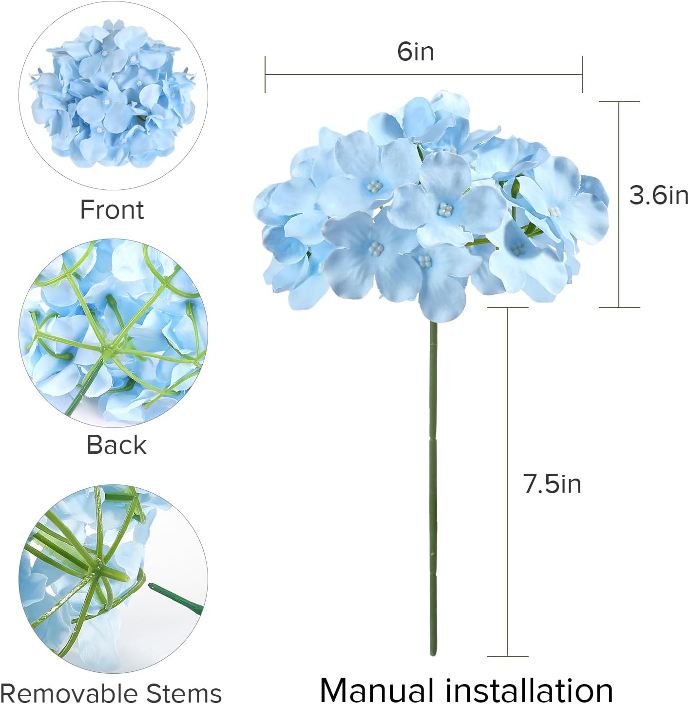 Auihiay 64 PCS Artificial Hydrangea Flowers, Silk Hydrangea Full Flowers Heads with Stems for Wedding Centerpieces, Home, Garden, Baby Shower, Party Decoration (Ivory)