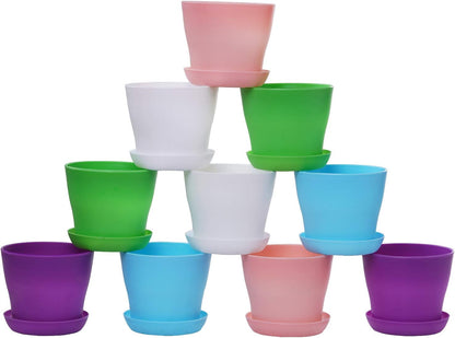 TDHDIKE 10 Pcs Plastic Planters Indoor Pots, Mini Flower Seedlings Nursery Flower Pot with Pallet, Modern Decorative Gardening Containers