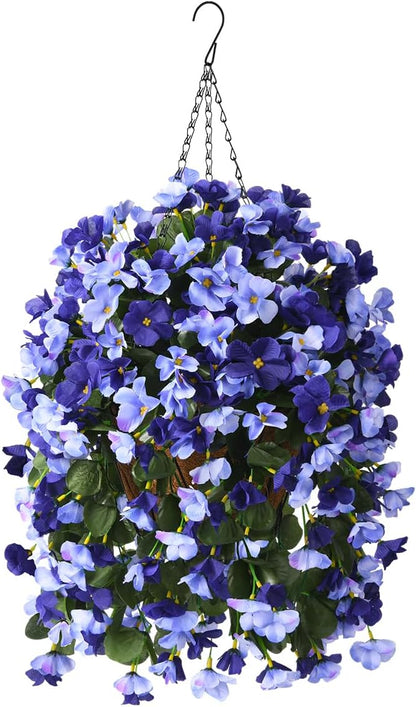 INQCMY Artificial Fake Hanging Plants Flowers Basket for Spring Summer Outdoor Outside Decoration,Faux Silk Begonia Flower in Planter Look Real UV Resistant for Home Porch Patio Balcony Yard Decor
