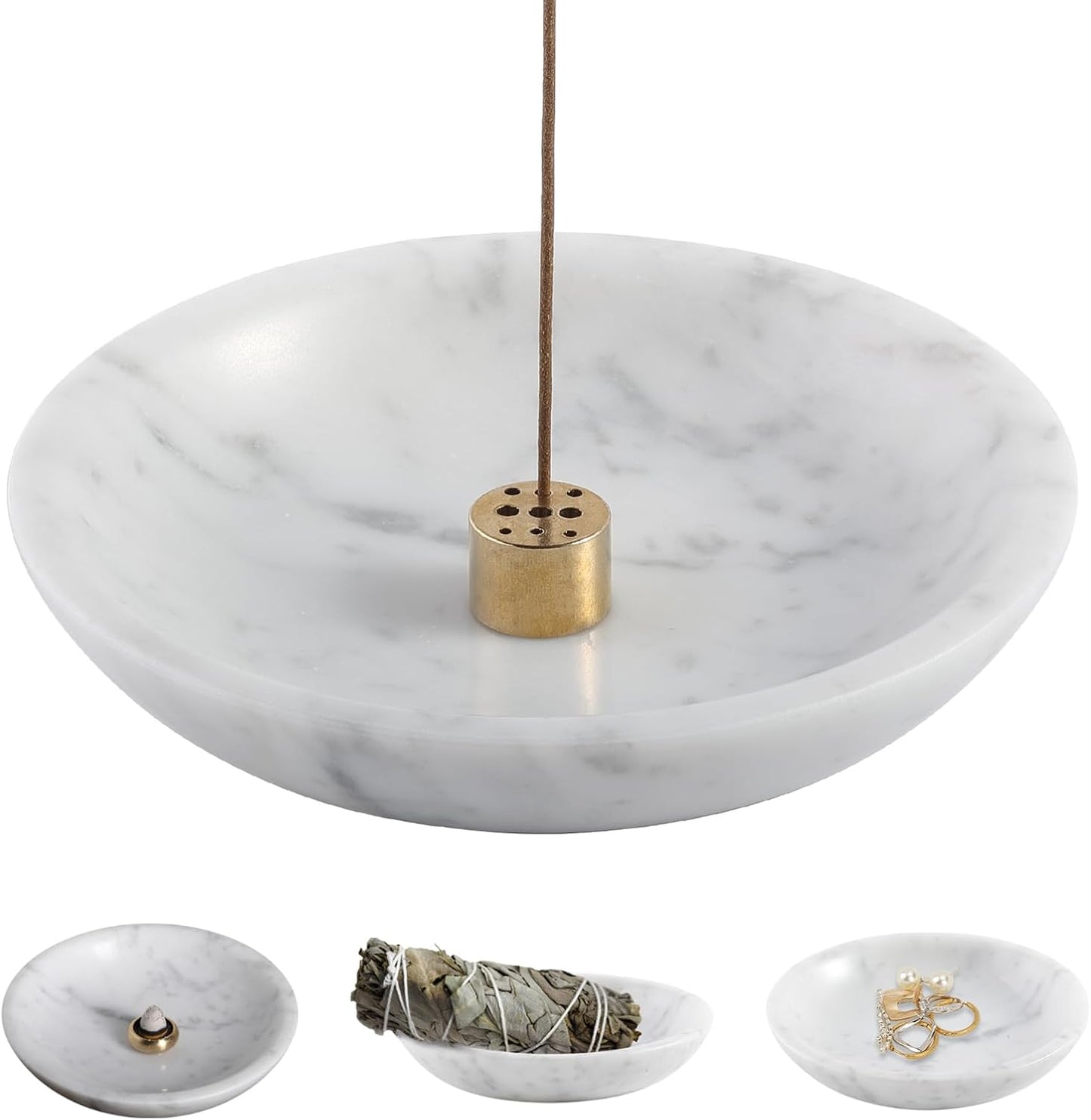 Koville Italian Travertine Incense Holder, 6" Incense Holders for Sticks, Sturdy Incense Burner Ash Catcher, Ideal for Meditation, Relaxing, Easy to Clean