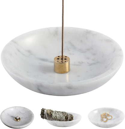 Koville Italian Travertine Incense Holder, 6" Incense Holders for Sticks, Sturdy Incense Burner Ash Catcher, Ideal for Meditation, Relaxing, Easy to Clean
