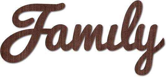 CREATCABIN Cutout Sign Family Letter Wooden Wall Art Decor Wood Word Sculpture Signs Rustic Farmhouse for Housewarming Home Front Door Entryway Wall Decoration, Brown, 11.9 x 5.5inch
