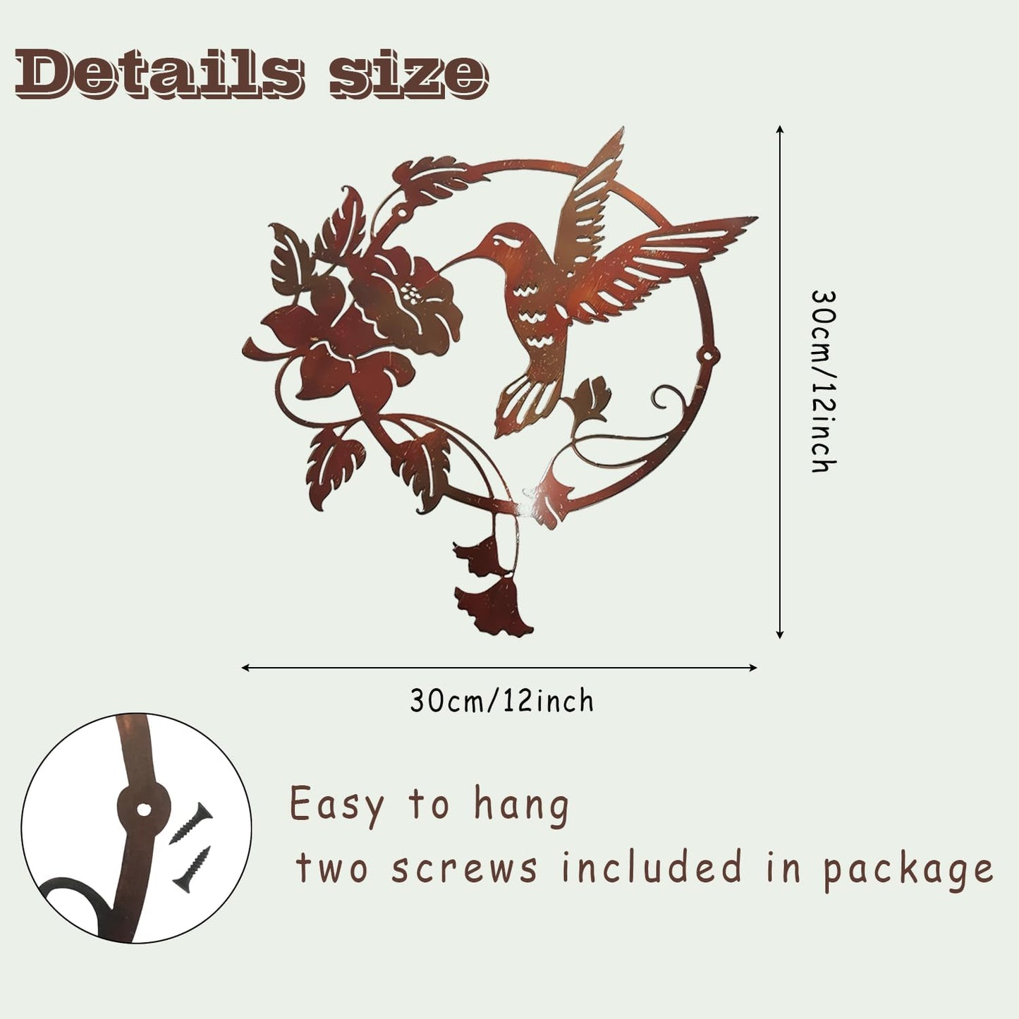 Zoihet Round Metal Bird Wall Art Decor - Hummingbird Wall Art Silhouette for your patio, garden, and fence Art Decor, Bird Wall Silhouette Indoor and Outdoor Hanging (Red)