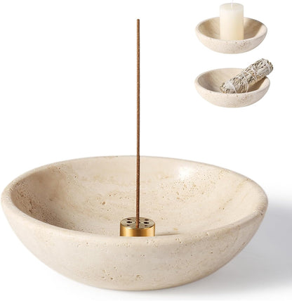Koville Natural Marble Incense Holder, Incense Holder for Sticks with 9 Holes, Handmade Incense Burner Ash Catcher for Meditation Yoga SPA, Balsam Fir/Palo Santo/Sage/Cone (Green)