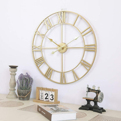 LEIKE 16" Large Wall Clocks Battery Operated, Round Modern Silent Non-Ticking Black Metal Wall Clock for Living Room Decor, Bedroom Kitchen (40cm Diameter, Black Roman Number)