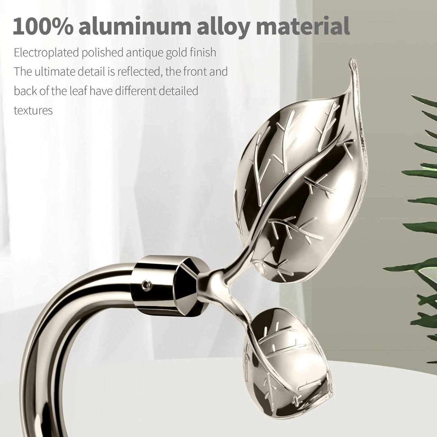 HIKMLK Leaf Shaped Curtain Tieback Holdbacks 2pcs, Handmade Metal Curtain Side Holders for Wall, Curtain Hook Pull Backs for Drapes Window Decoration