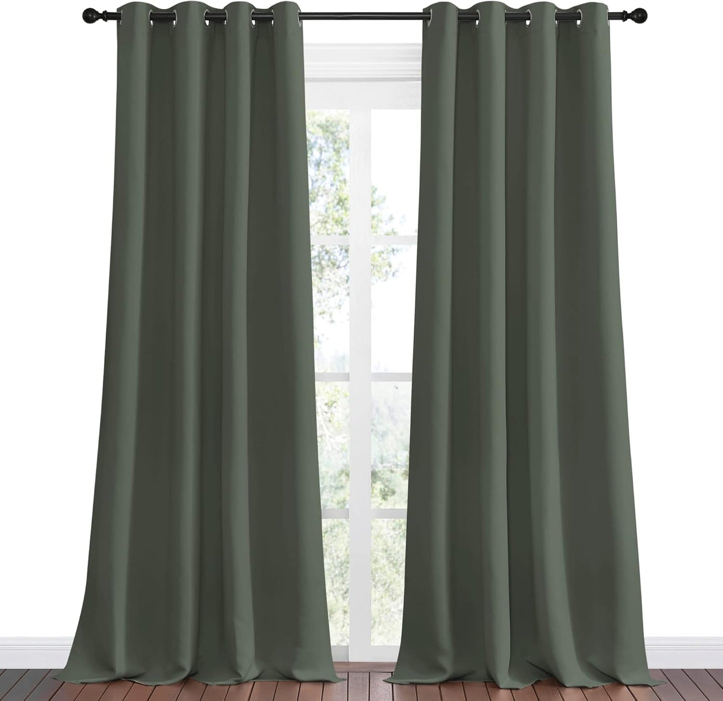 NICETOWN Halloween Pitch Black Solid Thermal Insulated Grommet Blackout Curtains/Drapes for Bedroom Window (2 Panels, 42 inches Wide by 63 inches Long, Black) - Colors C