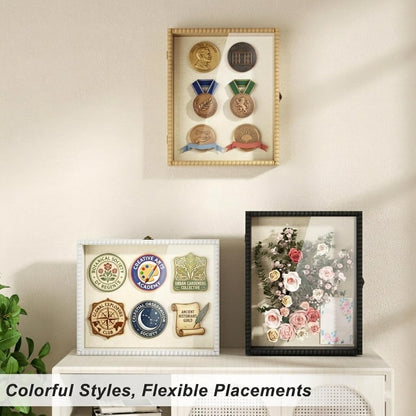 Love-KANKEI Shadow Box Frame 11x14, Deep Large Shadow Box Display Case with Unique Beads Door and Glass Window, Wood Memory Box for Pictures,Medals,Memorabilia,Collections White