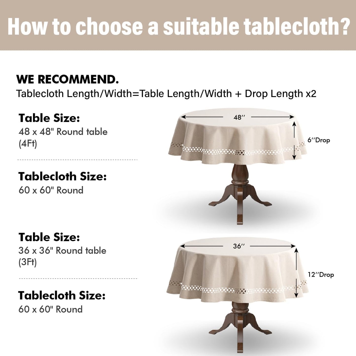 MIULEE Beige Rectangle Linen Polyester Tablecloth with Decorative Cutouts Spring Waterproof Stain Resistant & Shrink-Proof Table Cloth 52x70 inch Farmhouse Style for Dining Wedding and Outdoor