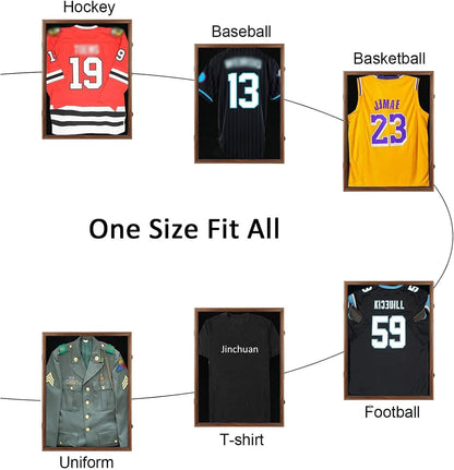 Large Lockable Jersey Frame Display Case Wall Mount, T-Shirt Shadow Box with Clear UV-Protective Acrylic, Hangers Linen Backing for Football, Basketball, Baseball
