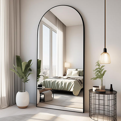 Dewfig Arched Full Length Mirror, 76"x34" Large Floor Mirror, Full Body Mirrors for Leaning or Hanging, Standing Mirrors for Bedroom, Living Room,Dressing Room, Aluminum Alloy Frame, Black