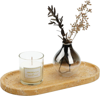 Koville Italian Travertine Tray, 12"x6" Vanity Decorative Marble Tray for Countertop, Catchall Tray for Perfume, Candles, Jewelry Dish Tray