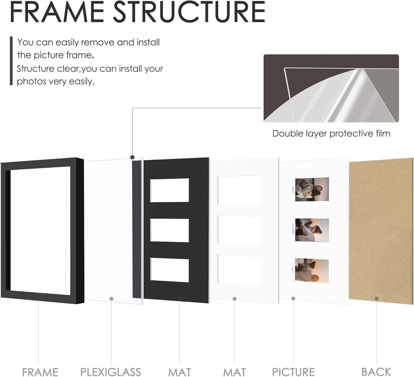 DUENPY 14x26 Collage Picture Frame 4x6 Collage Picture Frame Displays Twelve 4x6 inch Photos Available Horizontal Wall Mounting Display and Vertical Black - Colors A