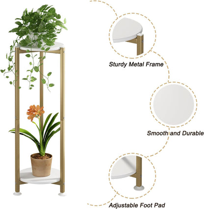 Plant Stand Indoor Corner Tall 2 Tier Metal Modern Flower Storage Plant Shelf Holder for Living Room Balcony Garden,Black (2 Tier-Black Round)